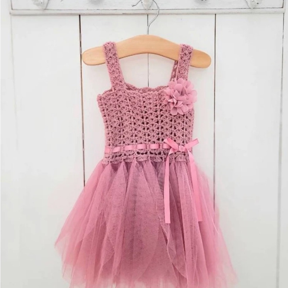 Baby Girl Knit Tutu Dress, Crochet Top Tulle Dress